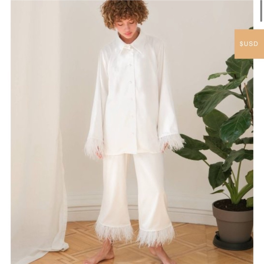 Feather Trim Pajama Set